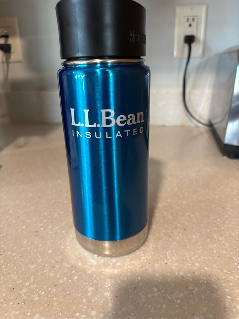L.L. Bean Blue Insulated Stainless Steel Bottle with Black Lid